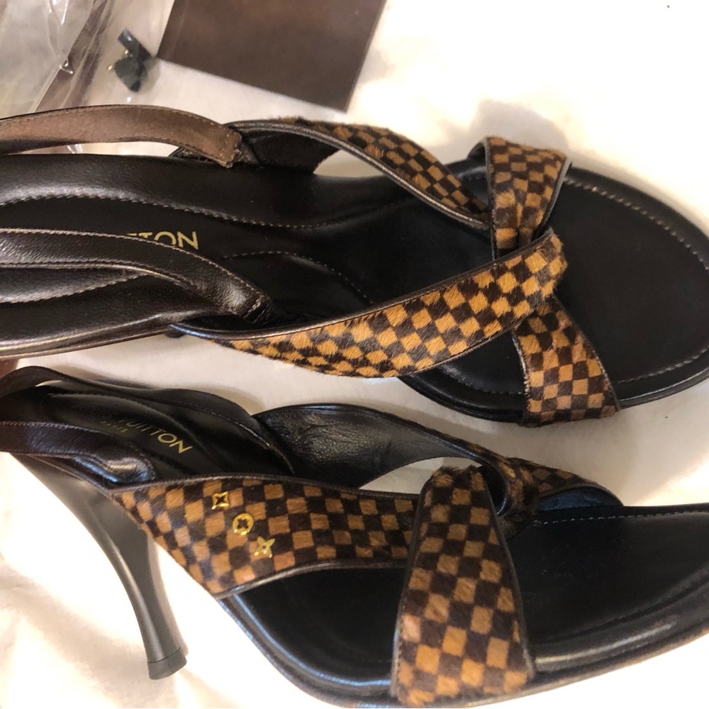 Louis Vuitton Brown Checkered Slingback Heels